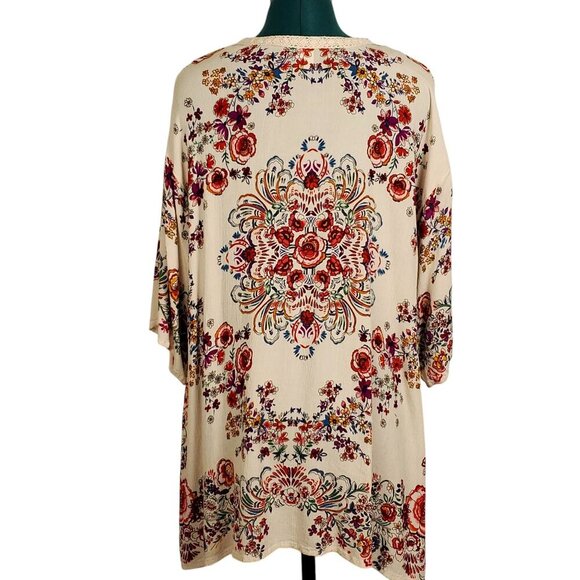 Bila Womens Duster Cardigan M/L Multicolor Floral Boho Kimono Gauze Flowy - Picture 2 of 12